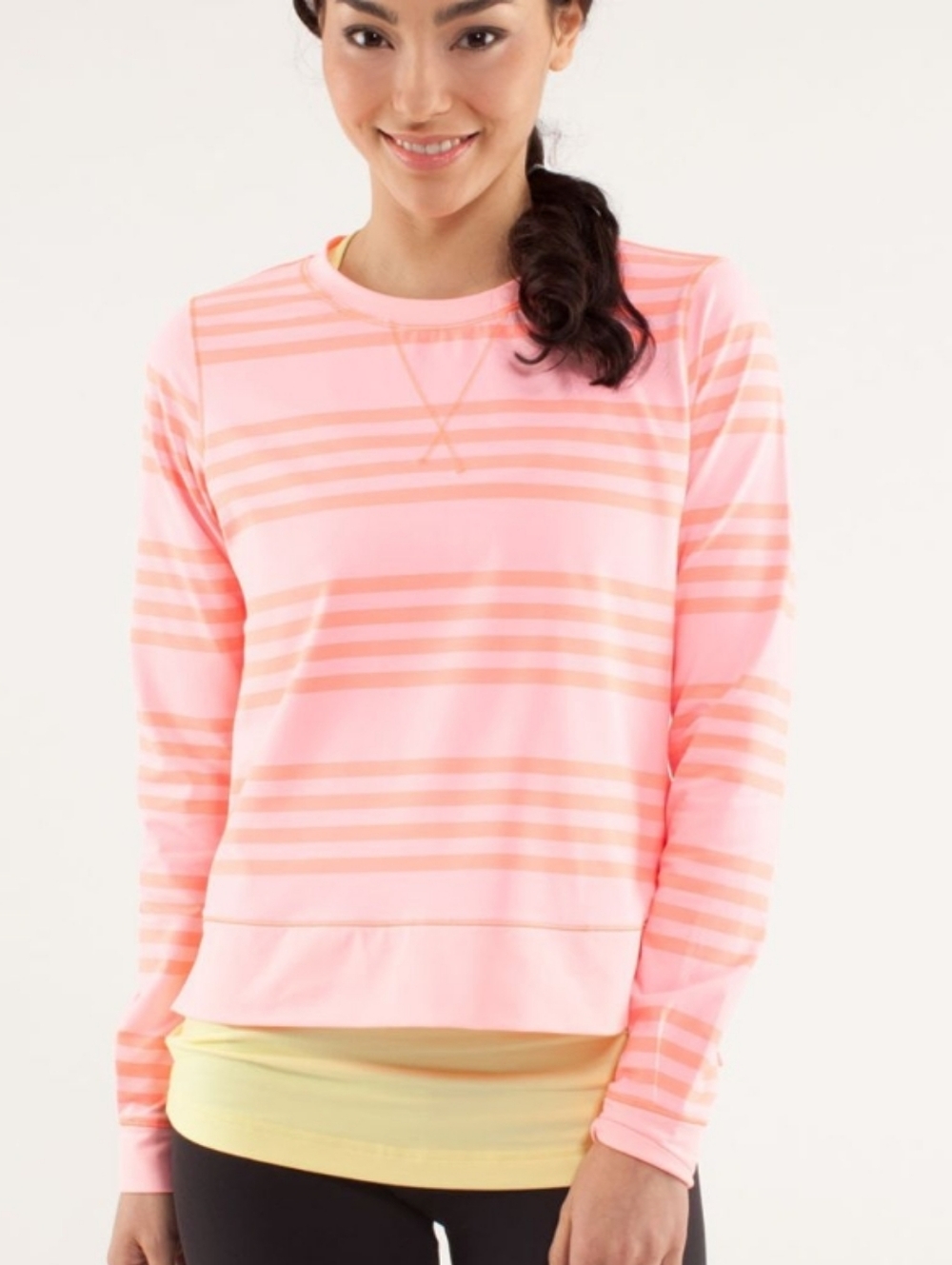 LULULEMON ATHLETICA Warm Up Crew - Ocean Stripe Bleached Coral/Pop Orange